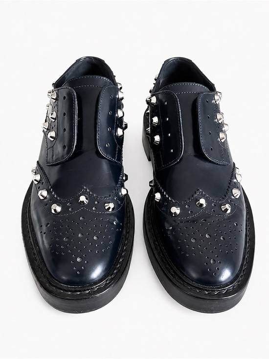 Balenciaga Shoes - BALENCIAGA Studded Wingtip Platform Loafers Blue Leather Shoes
